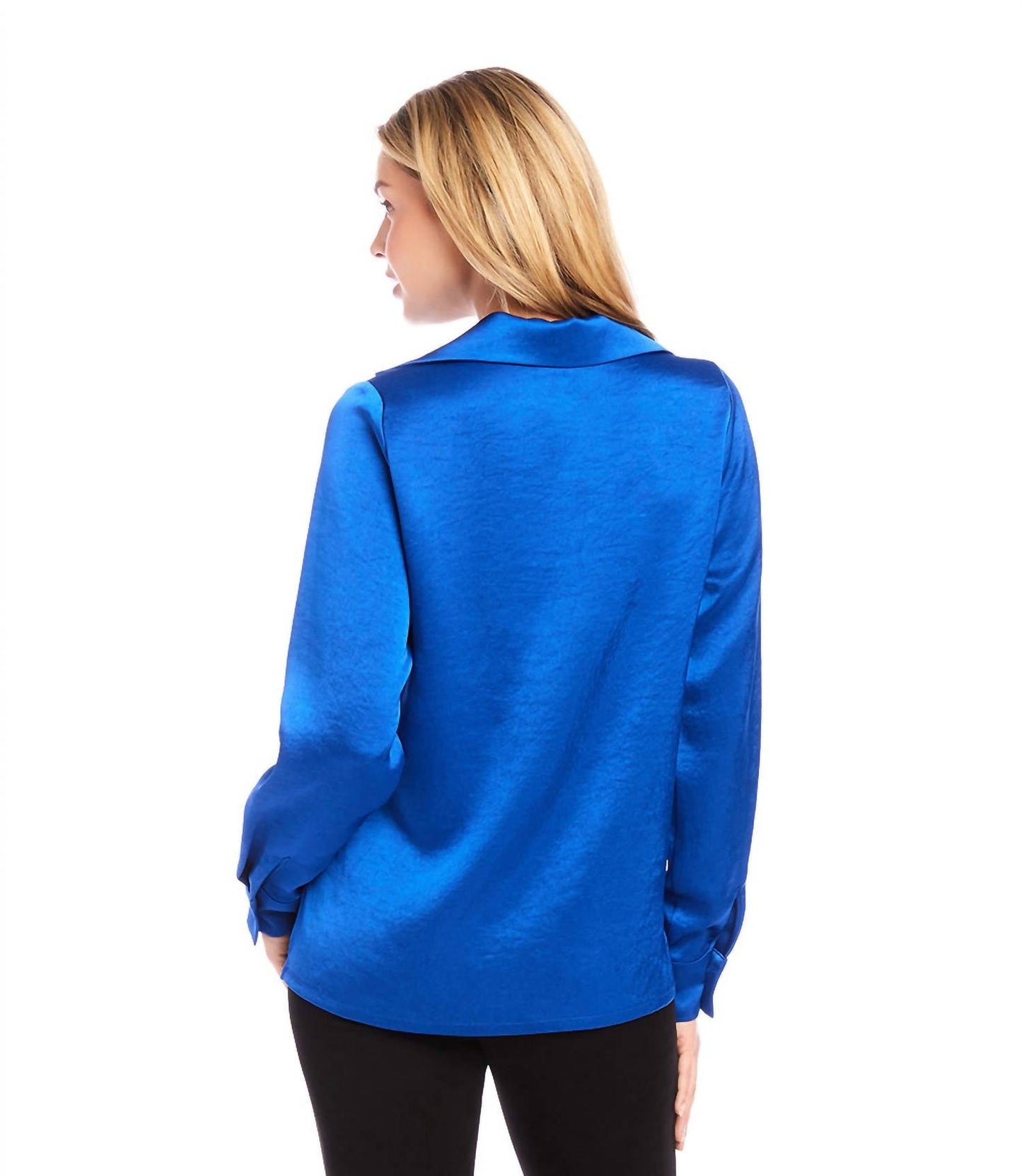 Karen Kane - Satin Collared Long Sleeve Blouse