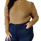 Basic Bae - Ribbed Mock Neck Top With Puff Sleeves
