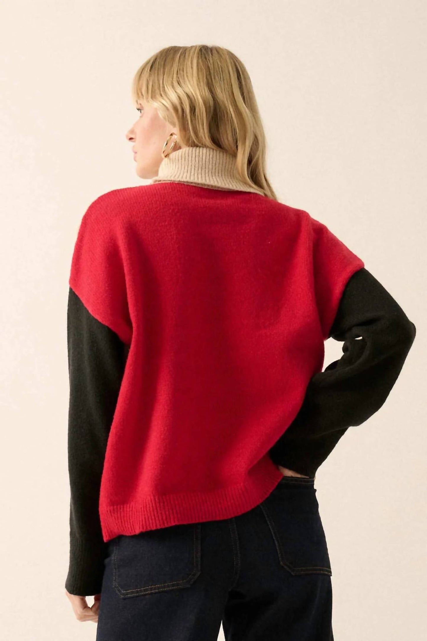 Promesa - Color Block Turtle Neck Cable Knit Sweater