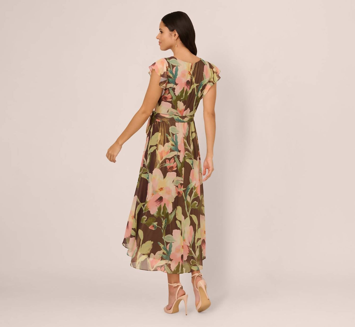 Adrianna Papell - Flutter Sleeve High Low Midi Wrap Dress