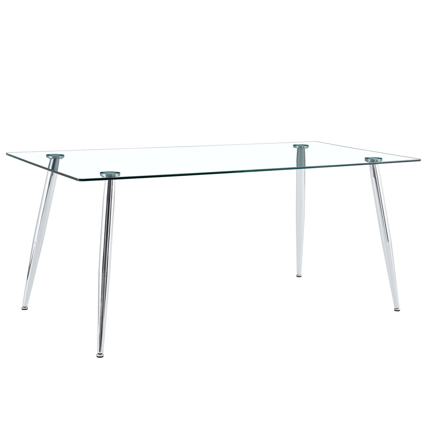 Modern Rectangular Glass Dining Table For 4 - 6 People With Tempered Glass Countertop