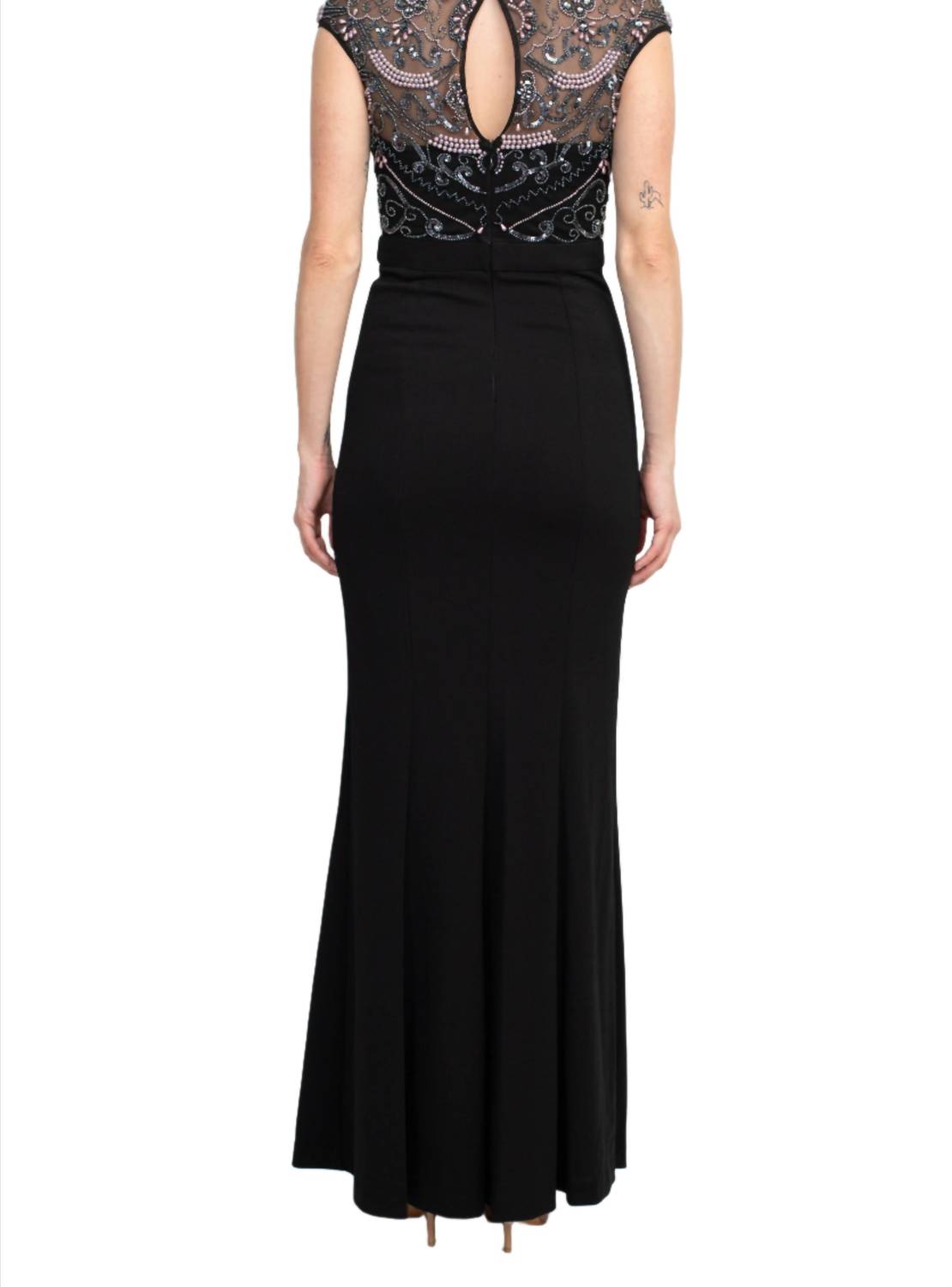 Aidan Mattox - Embellished Mesh Bodice Crepe Dress