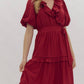 Entro - Faux Wrap Short Puff Sleeve Ruffle Detail Midi Dress
