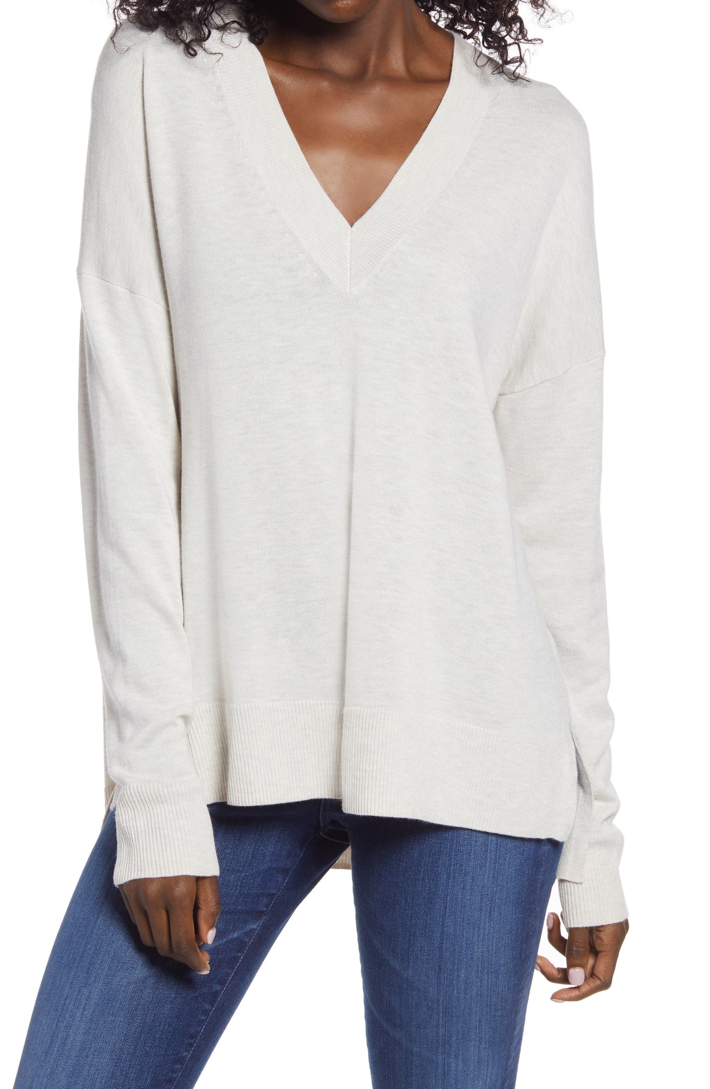 Women's Chelsea28 Oversize V-Neck High/low Sweater, Size X-Large - Beige