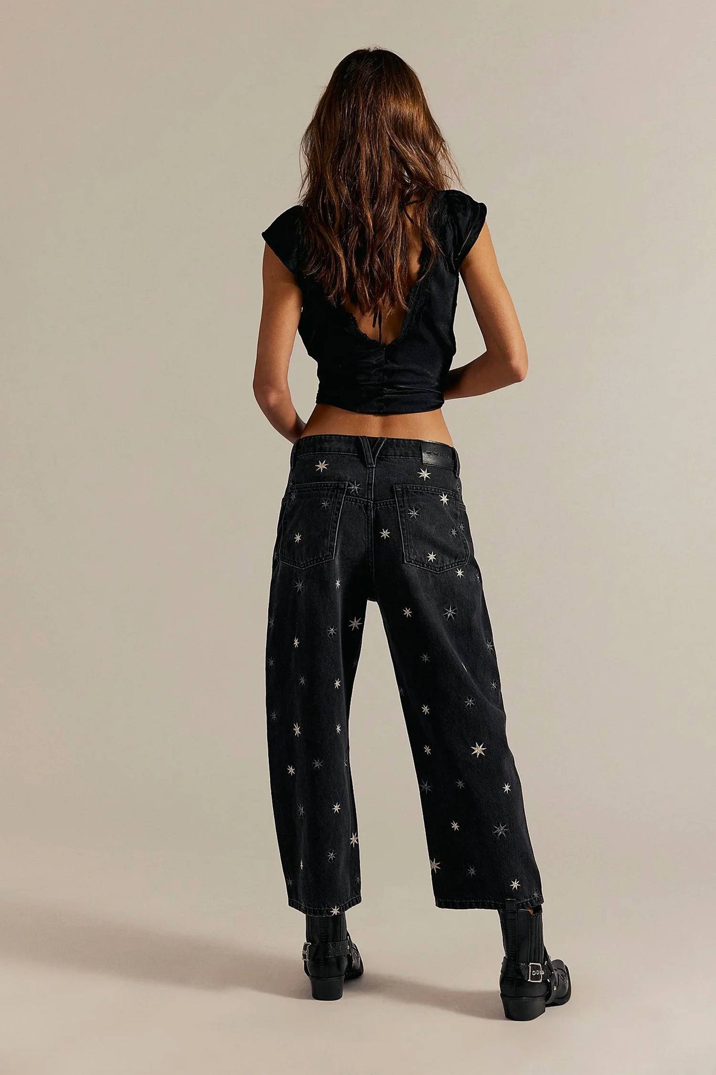 Free People - Deep Trance Shine Embroidered Boyfriend Jeans