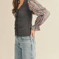 &Merci - Floral Puff Sleeve Ruched Top - Graphite Grey