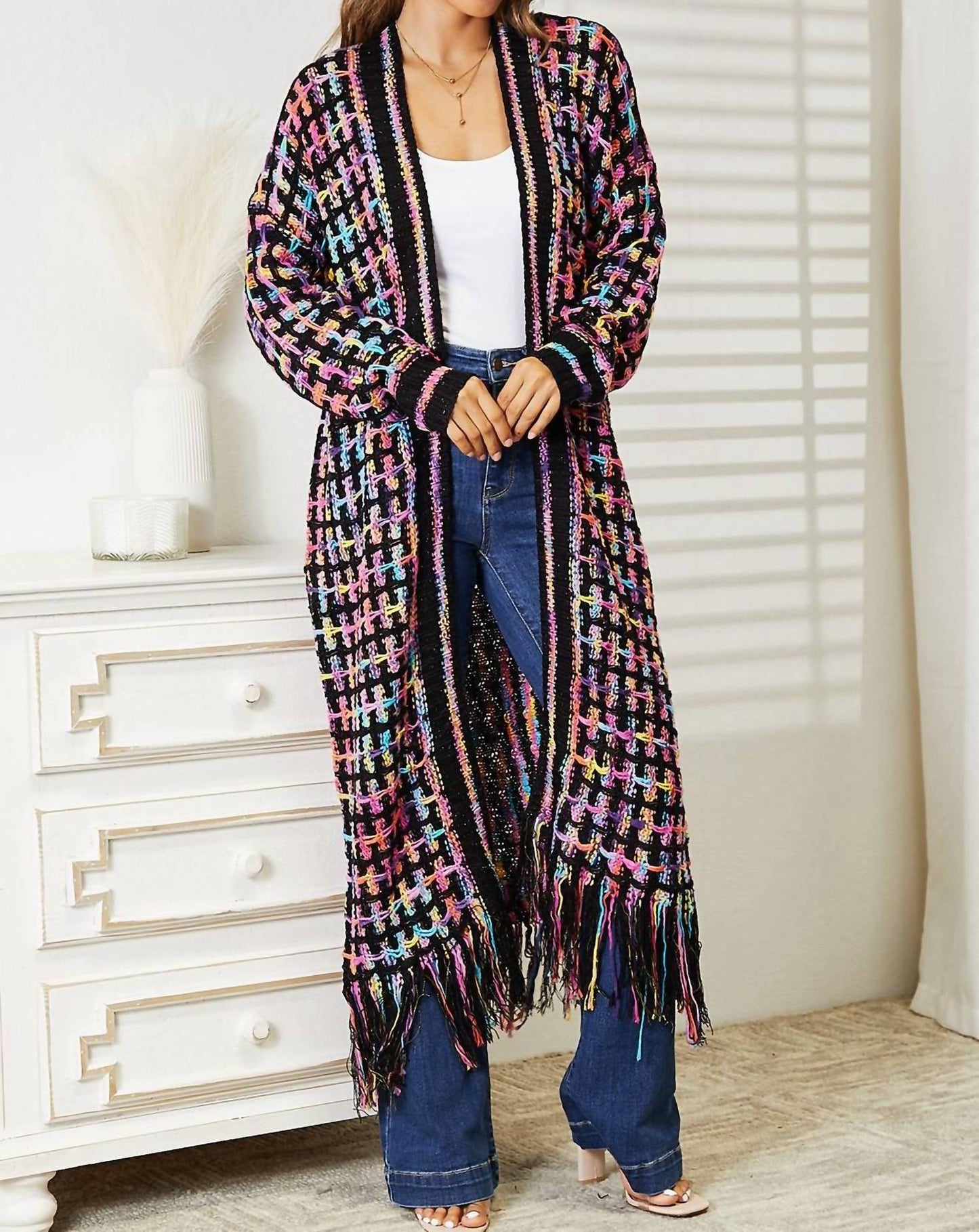 Angel Wings By Lucy - Full Size Open Front Fringe Hem Cardigan