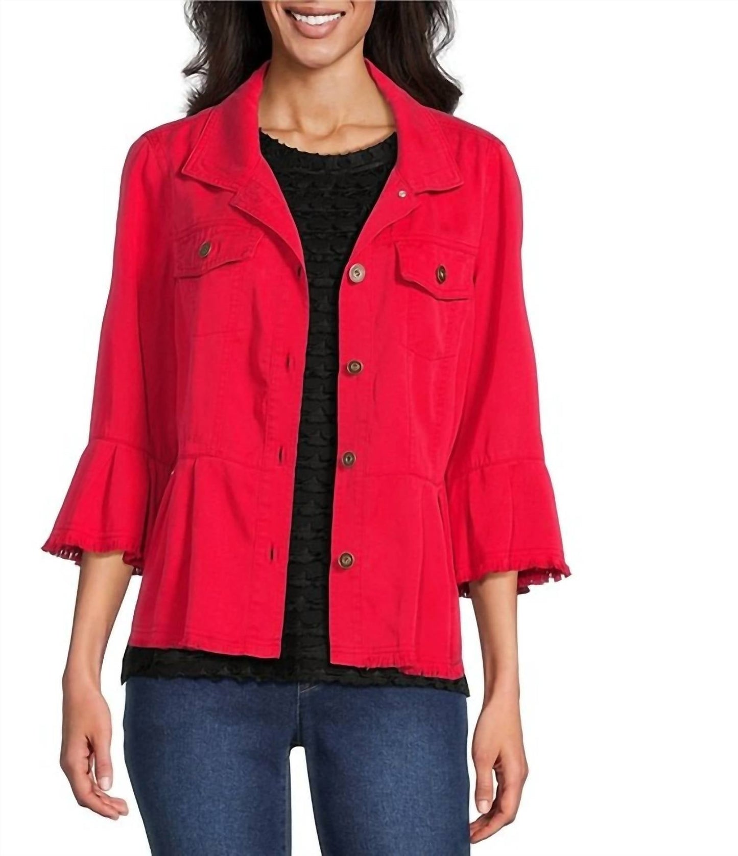 Multiples - 3/4 Sleeve Button Front Peplum Jacket