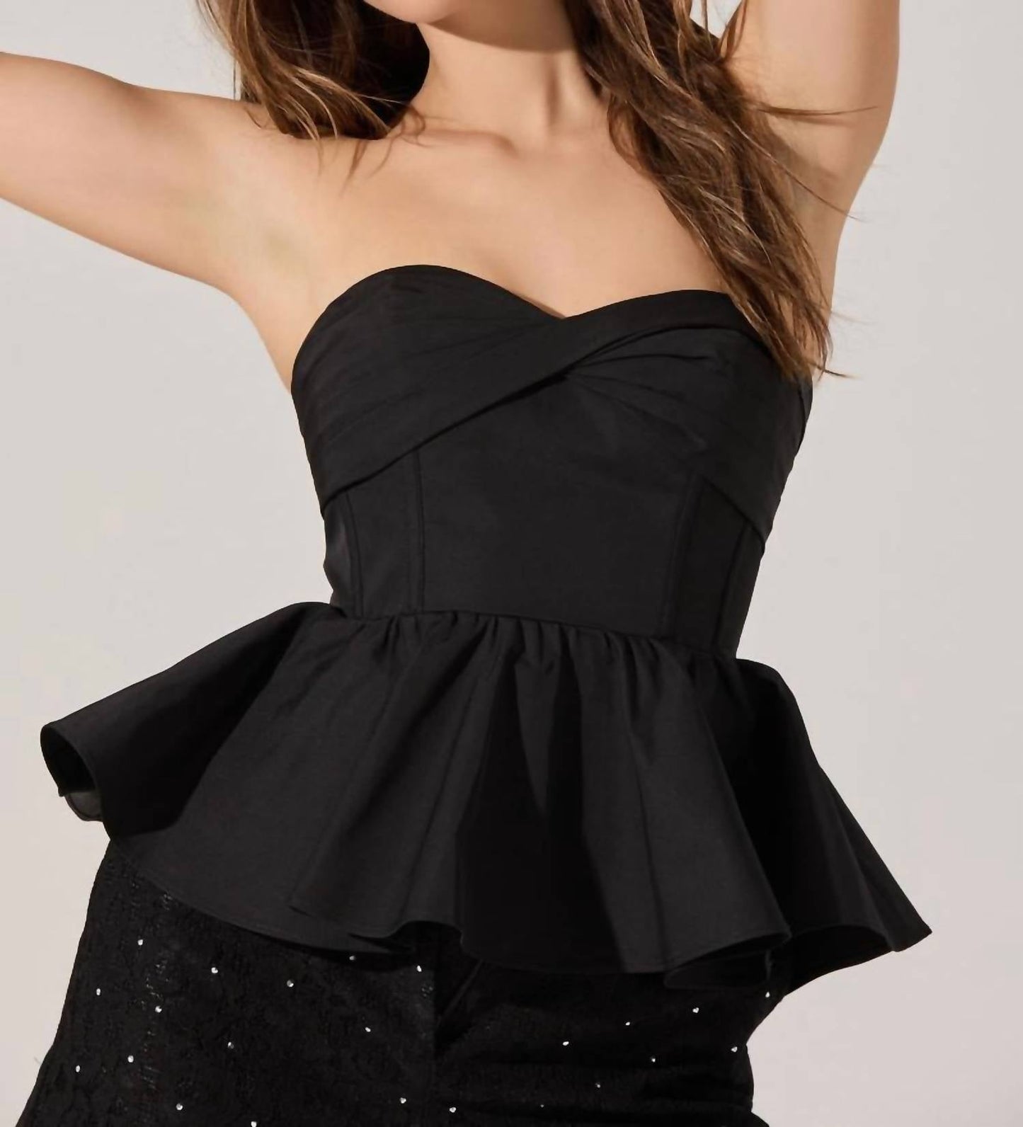 Astr - Melia Strapless Pleated Peplum Top