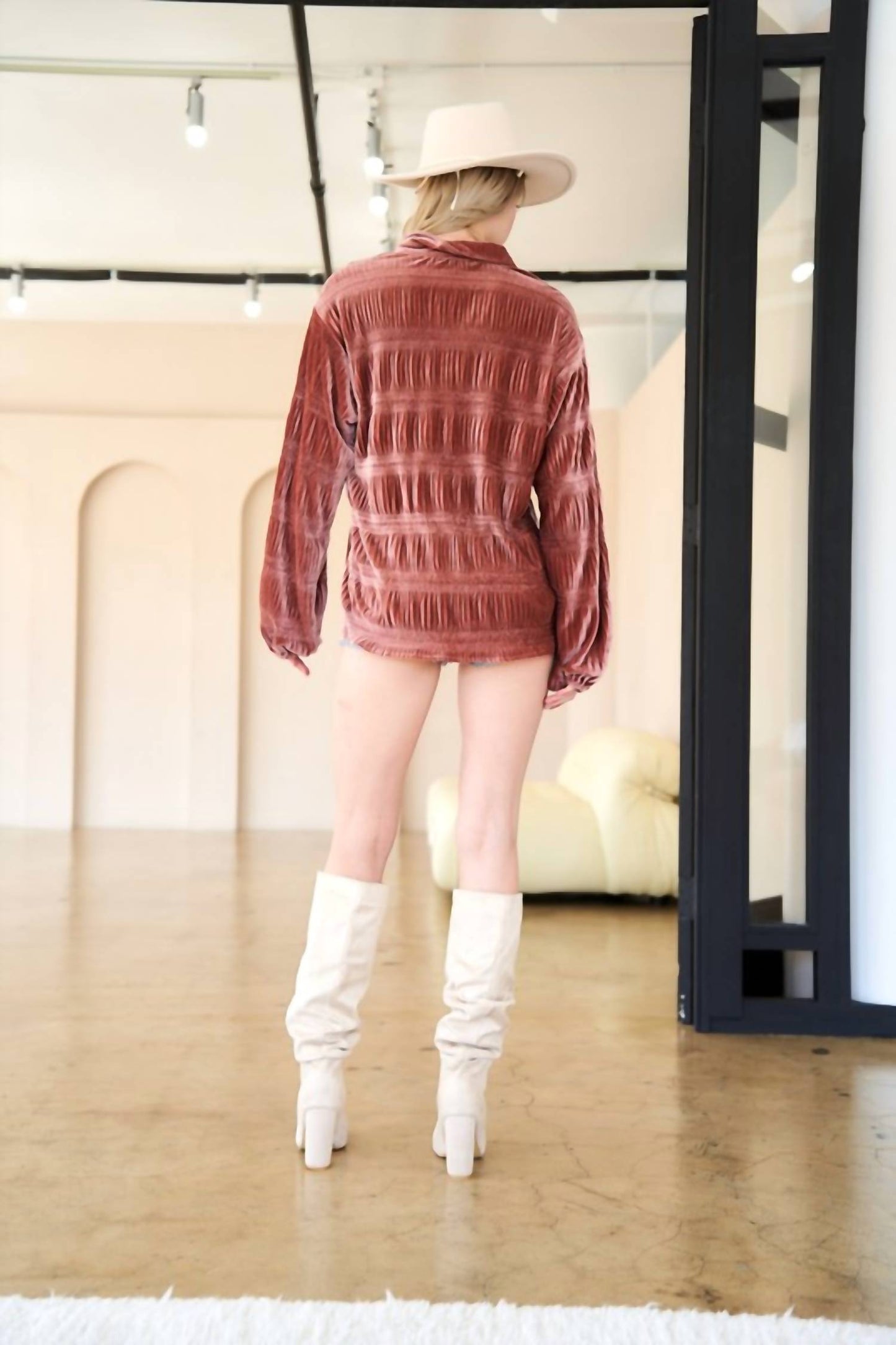 Davi & Dani - Long Sleeve Button Front Loose Fit Shirt Top