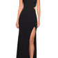 La Femme High Slit Strappy Back Gown in Black, Size 2