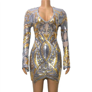 Gaje - Sleek Sequin Long Sleeve Bodycon Mini Dress