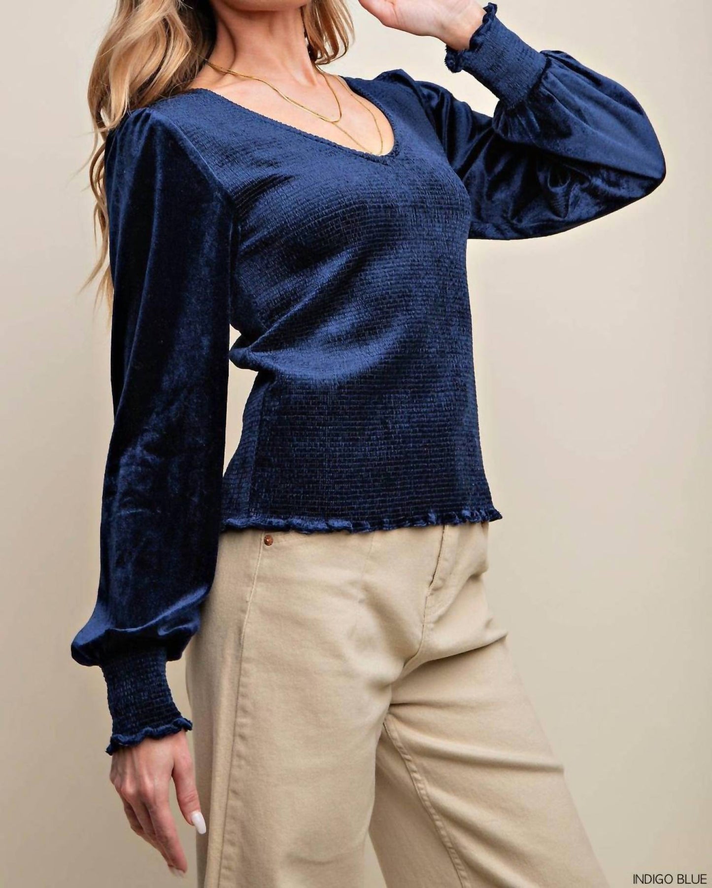 Kori - Velvet Jersey Smocked Top