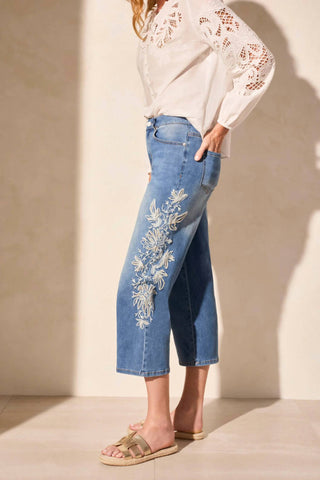 Tribal - Calça Jeans Crop Audrey Girlfriend com Bordado