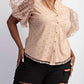 The Curve La - Plus Size Dot Mesh Knit Shirt With Puff Sleeve
