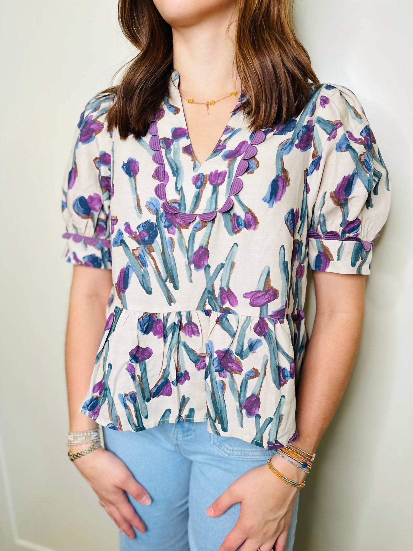 Entro - Ecru Top With Irises