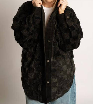 Bibi - Checkered Sherpa Oversized Shacket