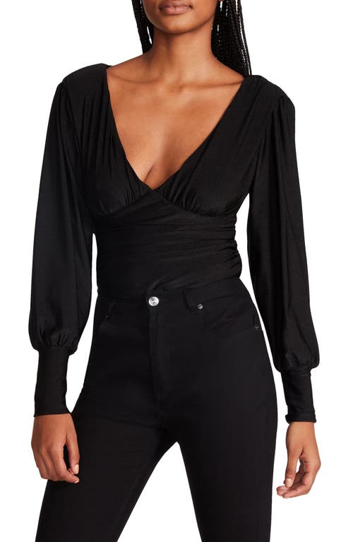 Steve Madden Kali Long Sleeve V-Neck Bodysuit - Black