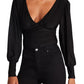 Steve Madden Kali Long Sleeve V-Neck Bodysuit - Black