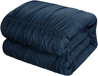 Conjunto de edredom Kaiah de 2 peças, listrado, contemporâneo, com babados e design de solteiro/solteiro, tamanho XL, azul-marinho