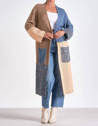 Elan - Cardigan longo com blocos de cores