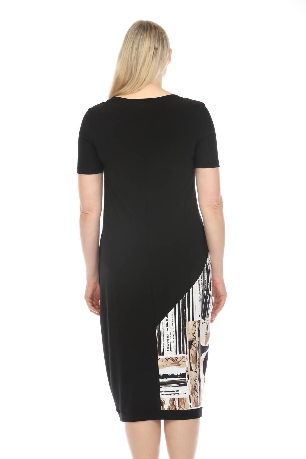 Joseph Ribkoff - Abstract Print Short Sleeve Midi Cocoon T-shirt Dress