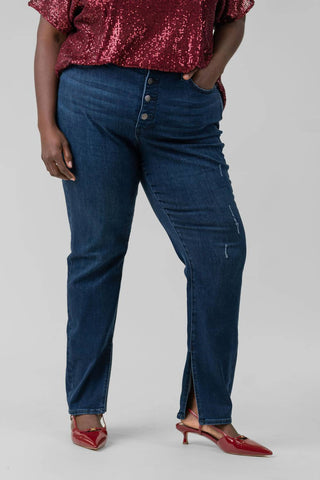 Nydj - Plus - Jeans Alina de cintura alta com botões