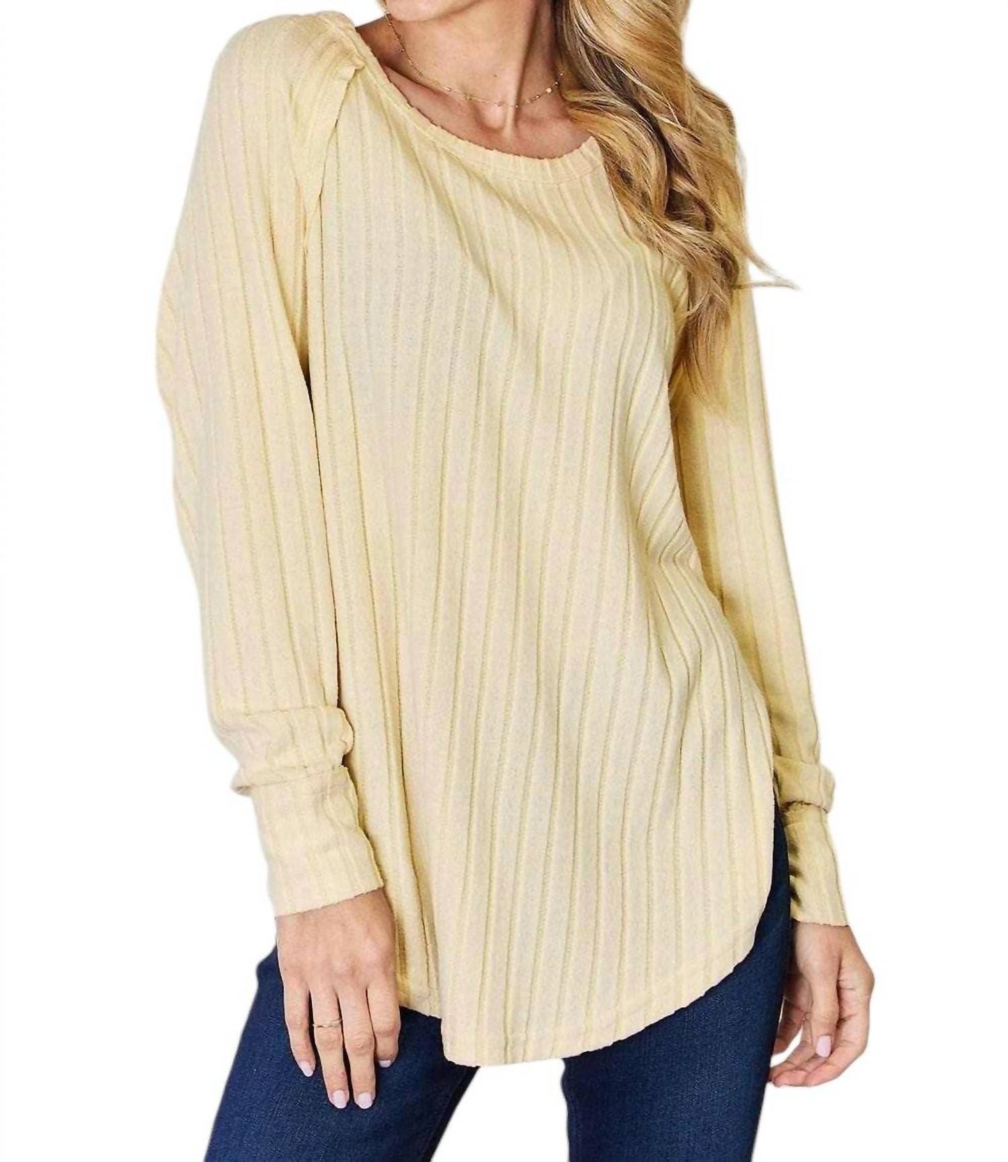 Basic Bae - Chic Ribbed Round Neck Slit Tee
