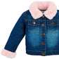 Mudpie - Girl's Pink Fur Trim Toddler Denim Toddler Jacket