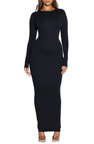 Naked Wardrobe Black PerSuede U Long Sleeve Maxi Dress