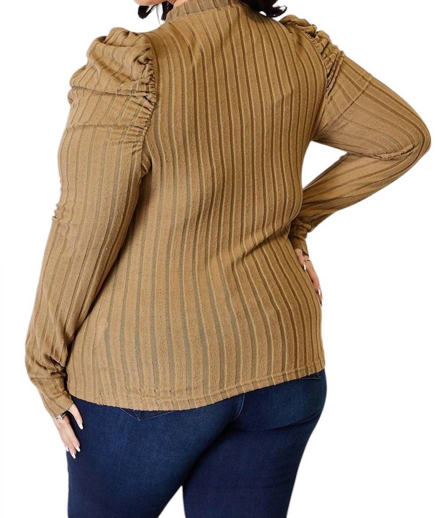 Basic Bae - Ribbed Mock Neck Top With Puff Sleeves