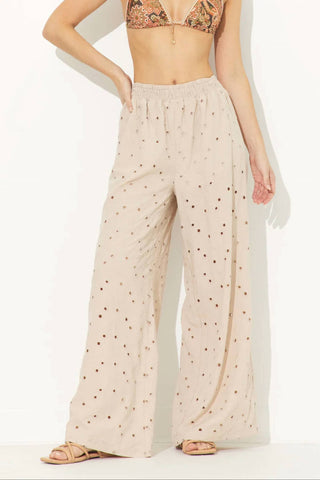 Ocean Drive - Floral Eyelet Wide Leg Pants