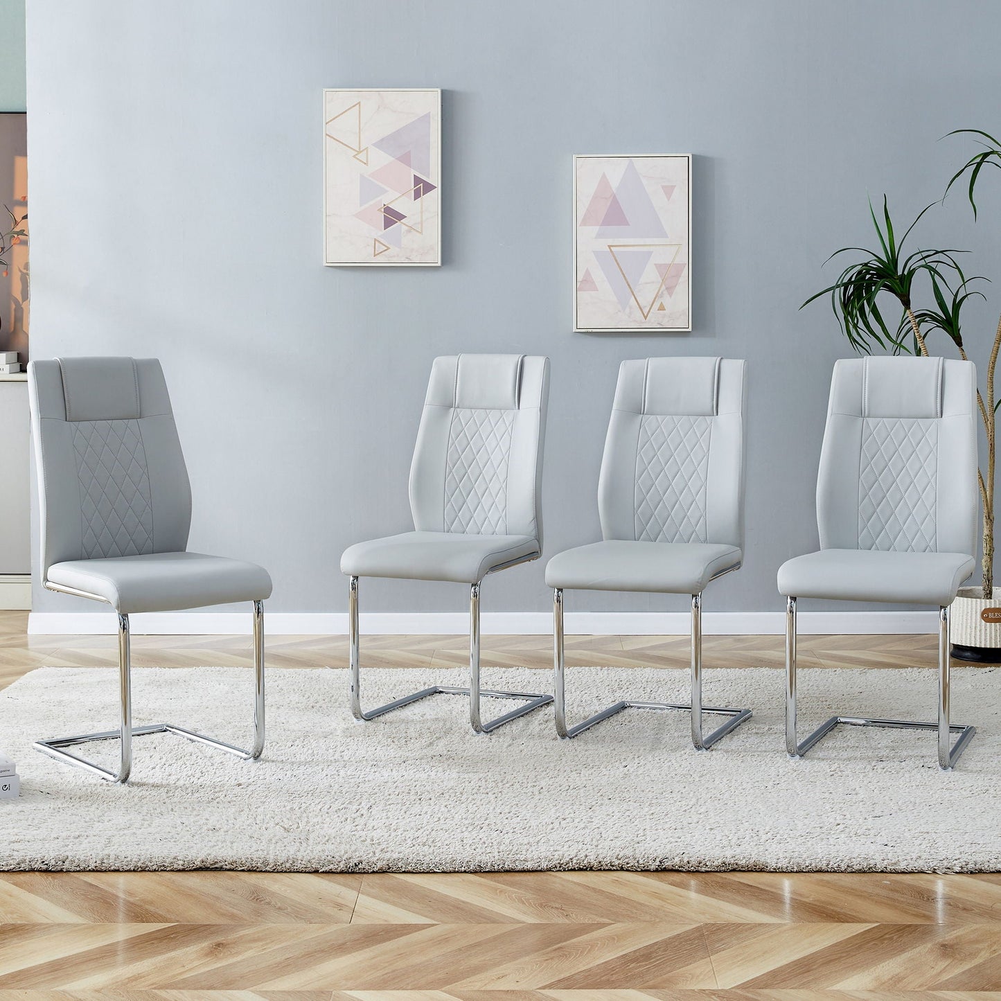 Modern Dining Chairs With Padded Seat, Metal Legs