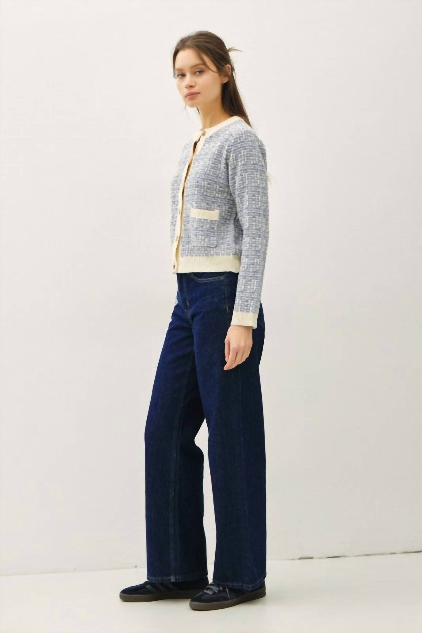 Be Cool - Timeless Polished Tweed Knit Crewneck Cardigan