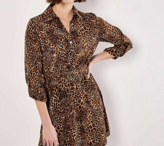 Apricot - Women's Leopard Crepe Belted Dress