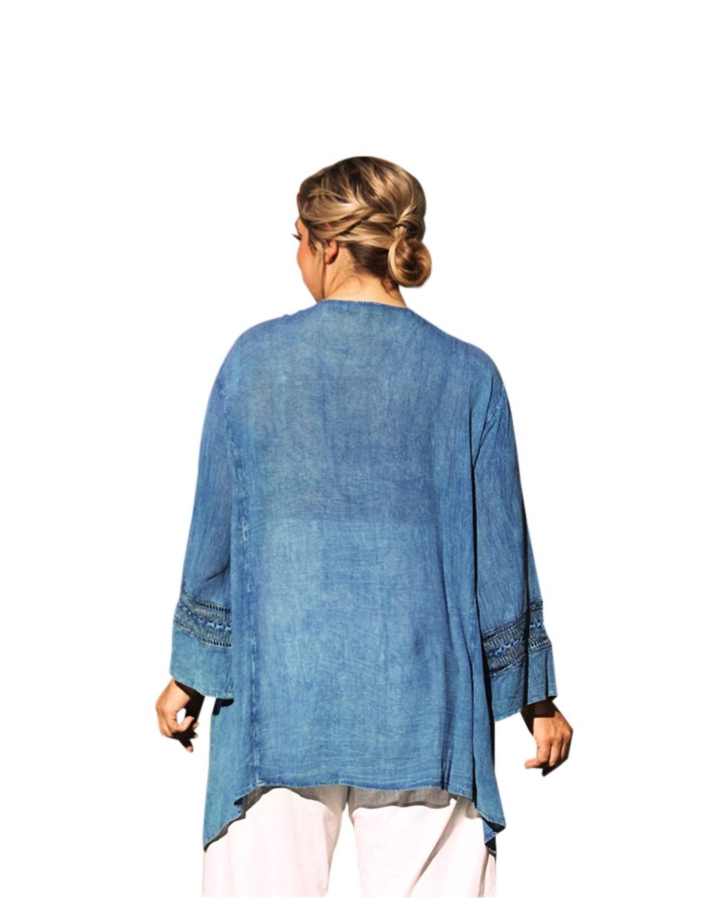 On The Plus Side - Tatum Crochet Cotton Wide Sleeve V-Neck Tunic - Plus
