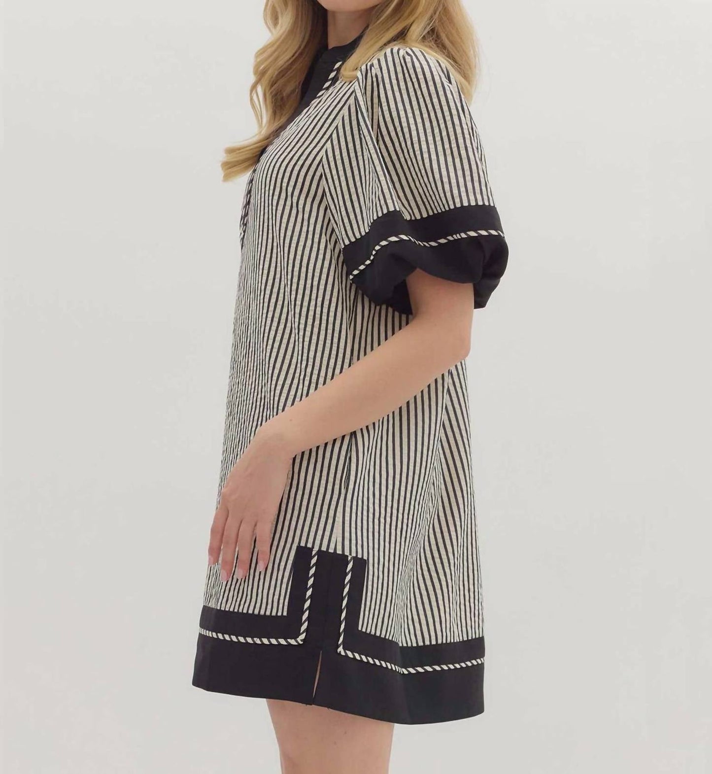 Entro - Stripe Split Collar Mini Dress