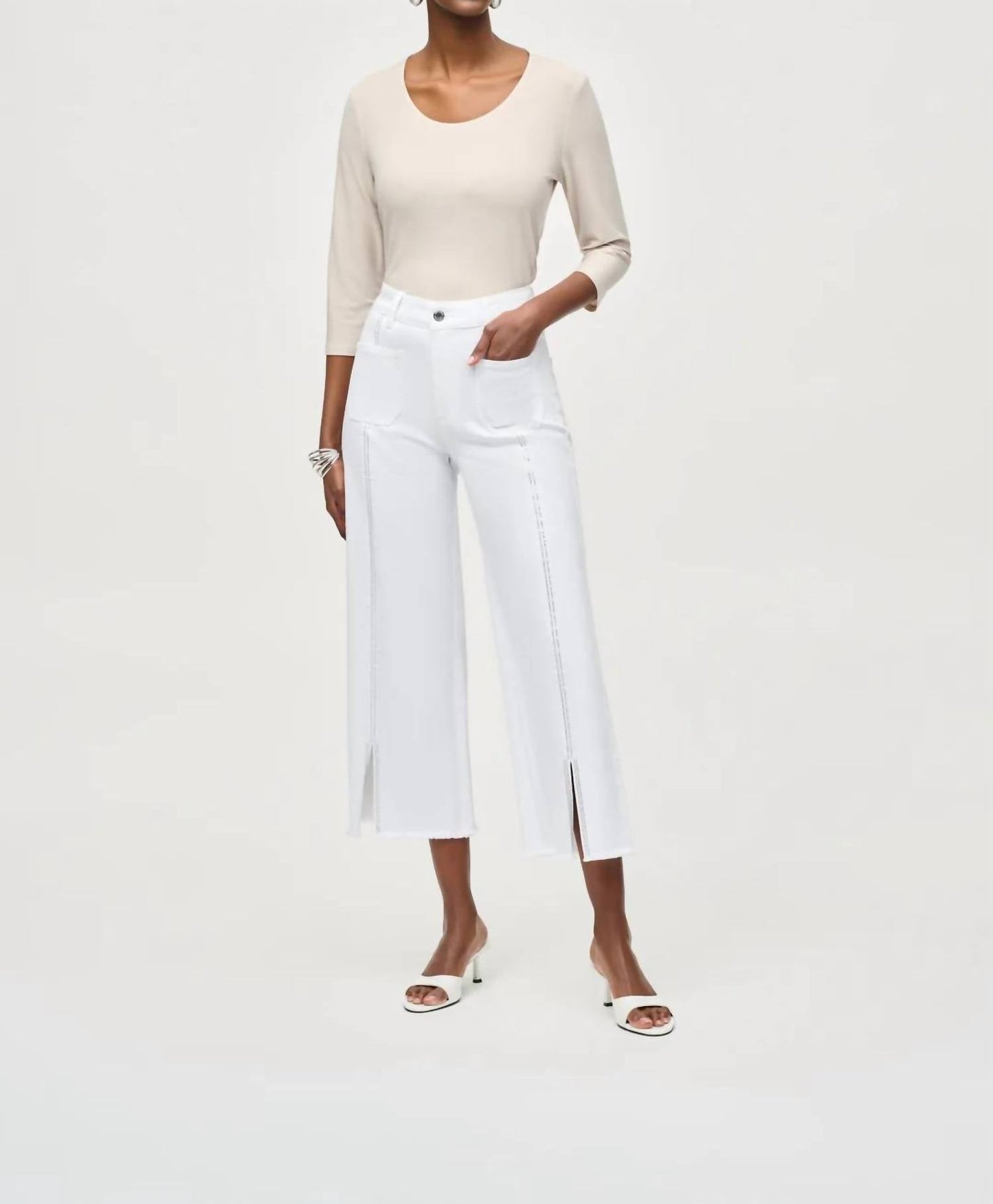 Joseph Ribkoff - Embellished Frayed Hem Culotte Jeans