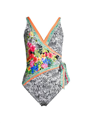 Johnny Was - Maiô estilo envolvente com estampa de zebra