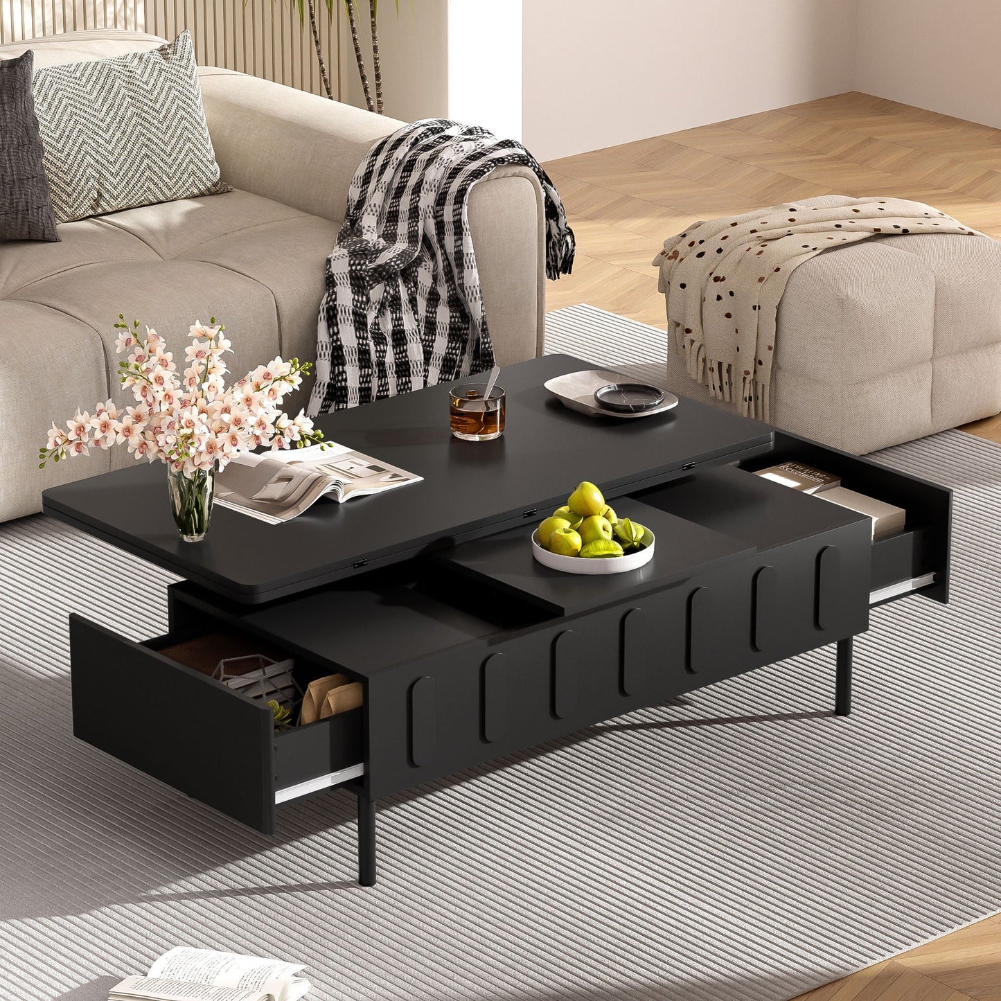 Lift Top Coffee Table with 2 Drawers and Hidden Storage for Living Room