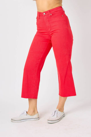 Judy Blue - High Waist Garment Dyed Tummy Control Wide Leg Cropped Jeans