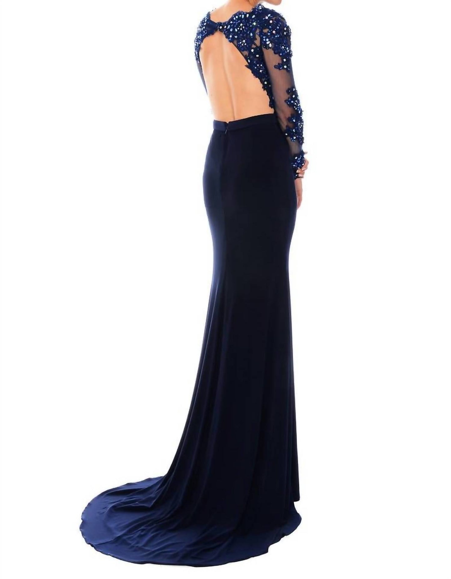 Precious Formals - Jersey Lace Hand Beaded Prom Dress