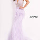 Jovani - Sheer Embellished Bodice Feather Dress