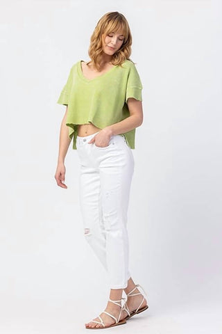 Judy Blue - Calça Jeans Boyfriend Destroyed de Cintura Média