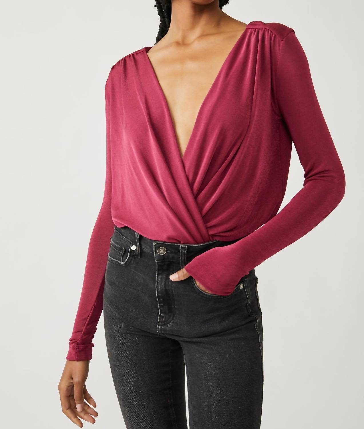 Free People - Turnt Long Sleeve V-neck Bodysuit