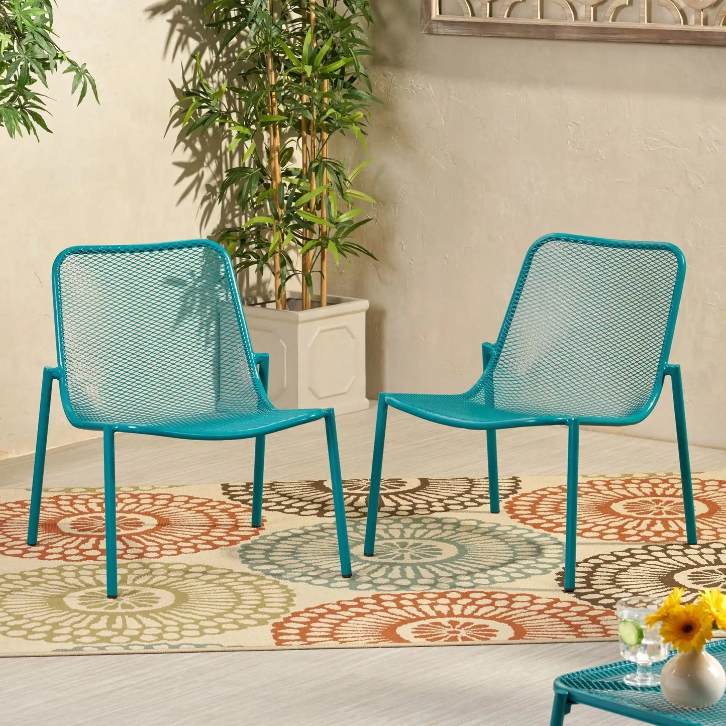 Outdoor Iron Chair With Mesh Design