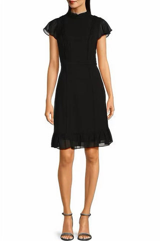 Adrianna Papell - Mock Neck Flutter Cap Sheath Chiffon Dress