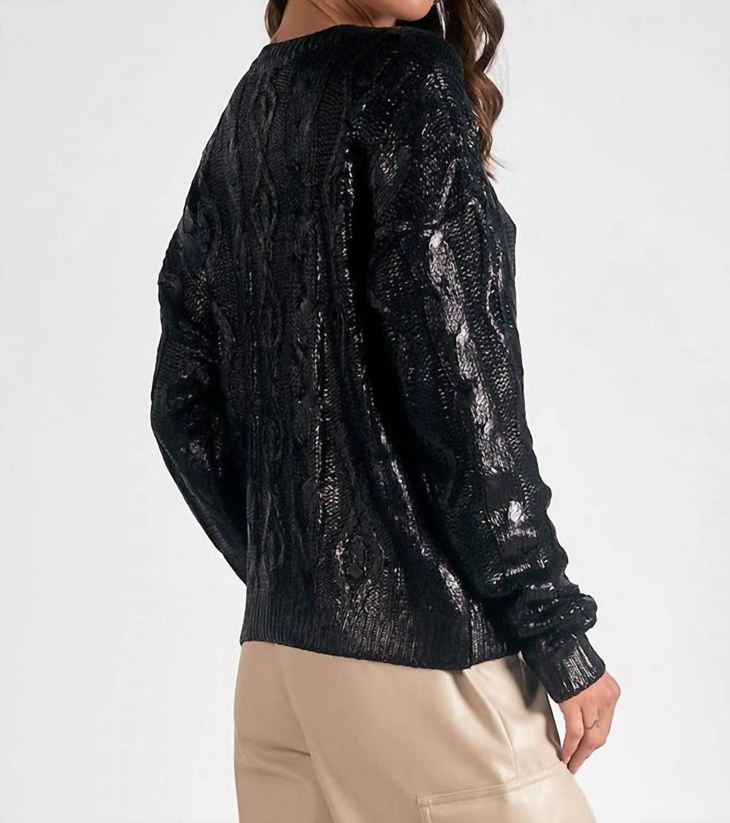 Elan - Metallic Cable Crewneck Sweater