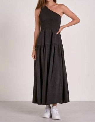 Elan - Black Gauze One-strap Smocked Dress