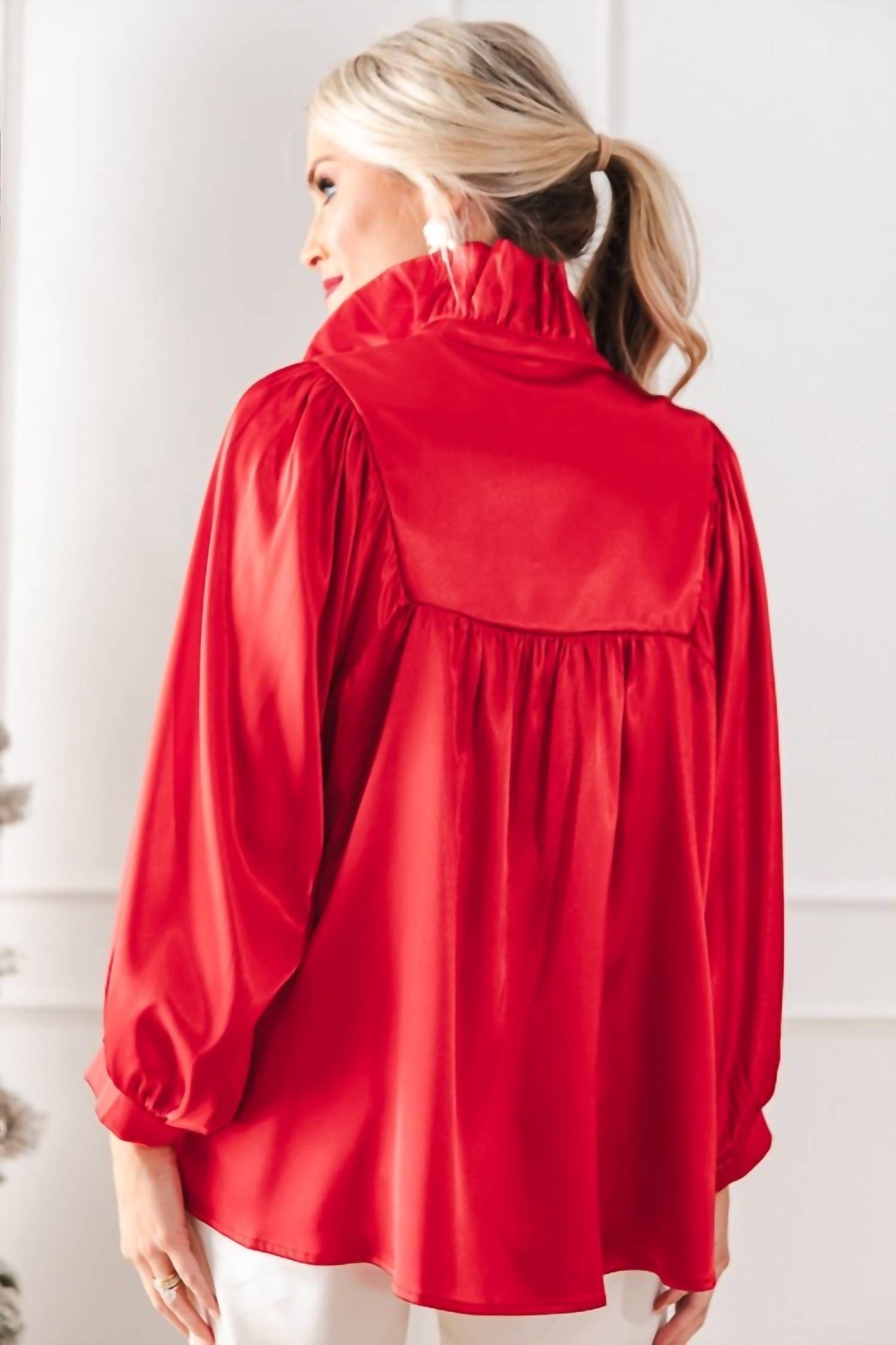 Adrienne - Morgan Ruffle Collar Satin Blouse